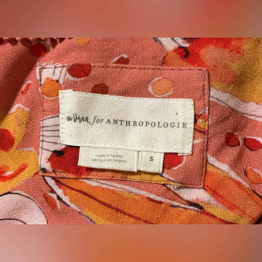Anthropologie Artistic floral print Pink and Orange Blouse - Picture 3 of 6